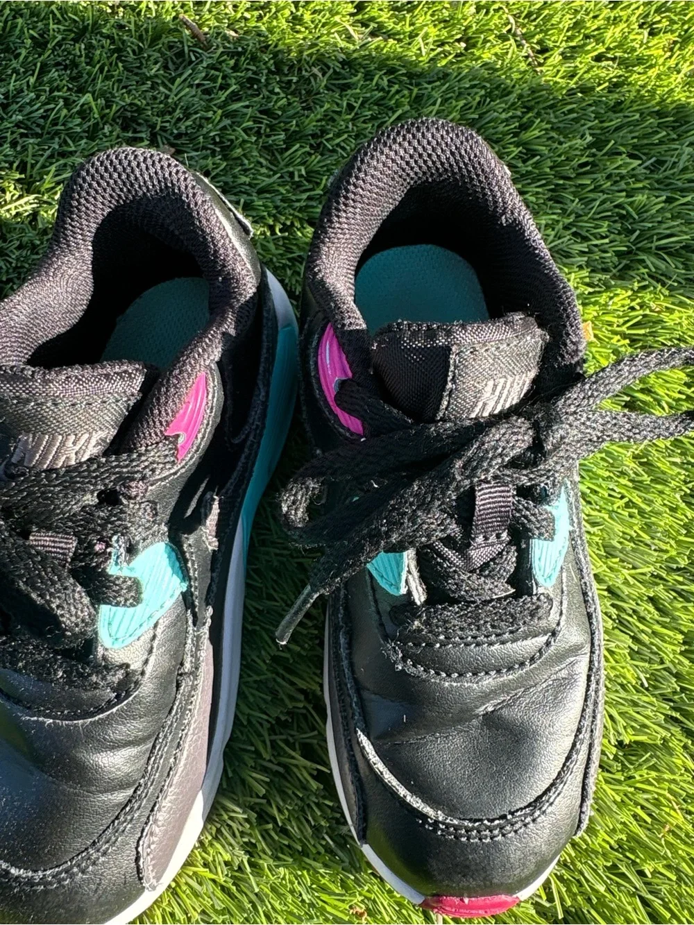Nike Kids Black Sneakers with Teal & Pink Accents